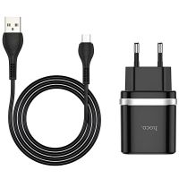 Мережевий зарядний пристрій Hoco C12Q (1USB, 3А) QC3.0 Black + кабель Type-C (S23991)