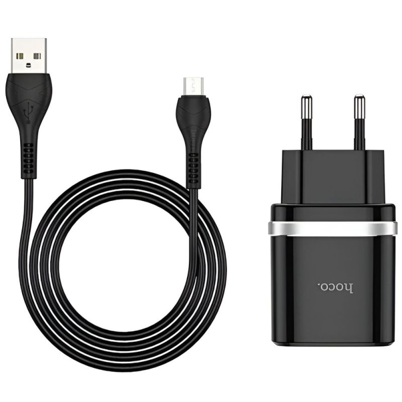 Сетевое зарядное устройство Hoco C12Q (1USB, 3А) QC3.0 Black + кабель Type-C (S23991)