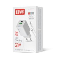 Мережевий зарядний пристрій ColorWay GaN Mini 30W PD Port PPS USB (Type-C PD + USB QC4.0) White + кабель USB Type-C (CW-CHS053PDC-WT)
