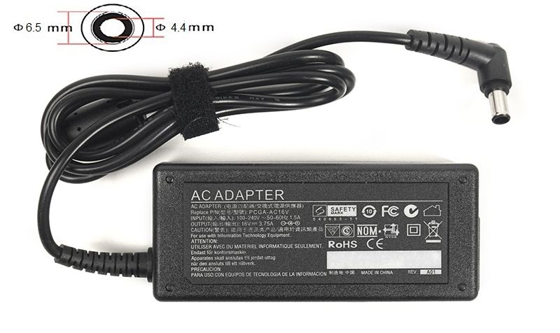 Блок питания для ноутбуков PowerPlant SONY 220V, 16V 60W 3.75A (6.5*4.4)