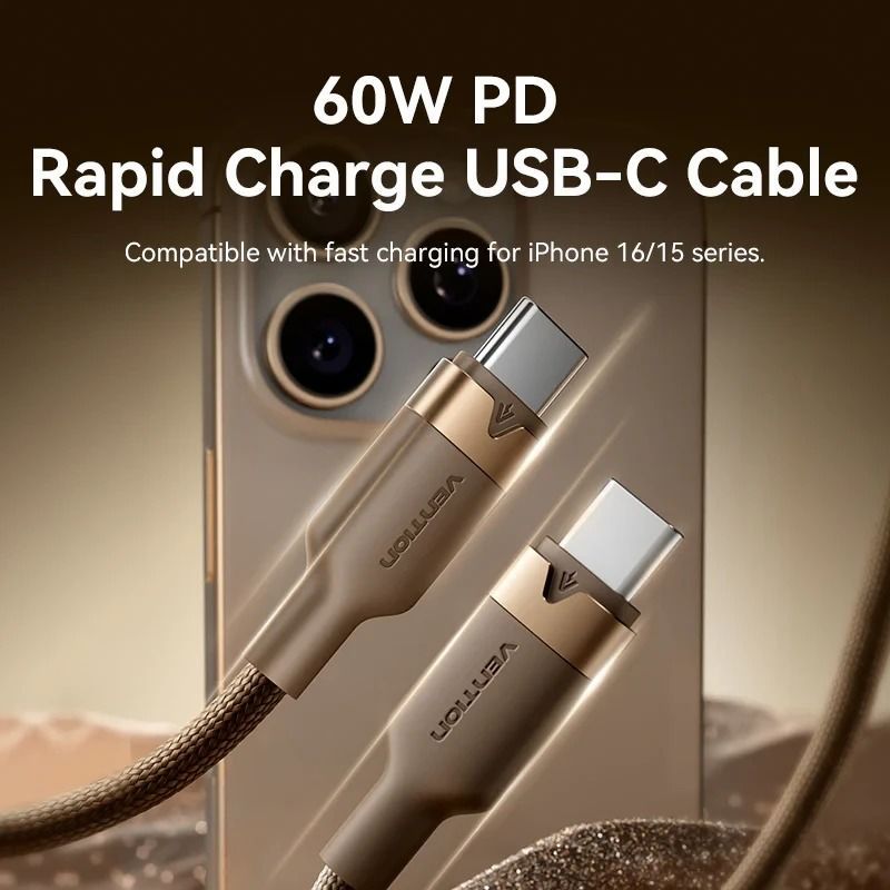 Кабель Vention USB Type-C - USB Type-C (M/M), 60W, 3A, 2 м, Copper (TRDJH)