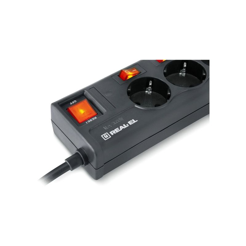 Сетевой фильтр питания REAL-EL RS-6 EXTRA 1.8m, black (EL122300001)