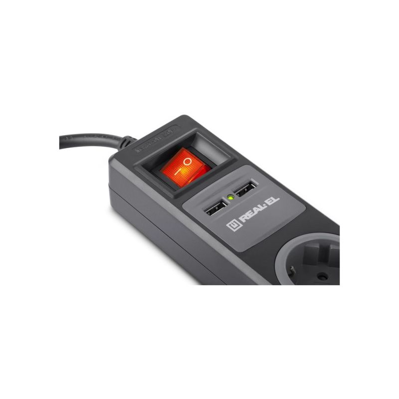 Сетевой удлинитель REAL-EL RS-3 USB CHARGE 1.8m, black (EL122500001)