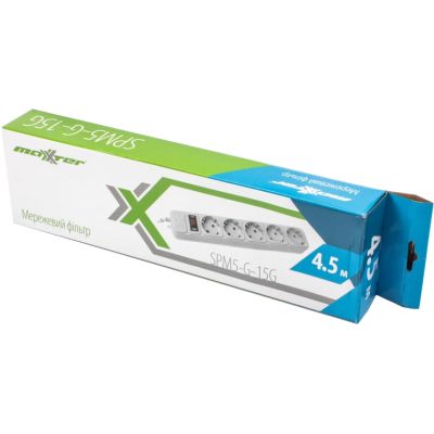 Сетевой фильтр питания Maxxter (SPM5-G-15G) grey, 4.5 м кабель, 5 розеток (SPM5-G-15G)