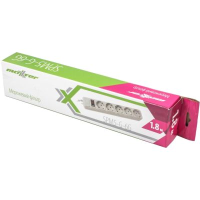 Мережевий фільтр живлення Maxxter (SPM5-G-6G) серый 1,8 м кабель, 5 розеток (SPM5-G-6G)