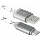 Дата кабель USB 2.0 AM to Micro 5P 1.0m GrayLED backlight Defender (87554)
