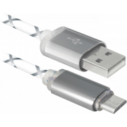 Дата кабель USB 2.0 AM to Micro 5P 1.0m GrayLED backlight Defender (87554)