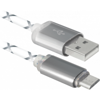 Дата кабель USB 2.0 AM to Micro 5P 1.0m GrayLED backlight Defender (87554)