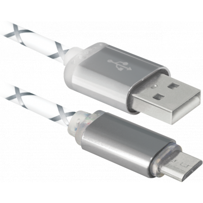 Дата кабель USB 2.0 AM to Micro 5P 1.0m GrayLED backlight Defender (87554)
