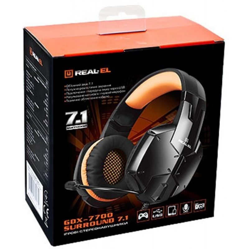 Наушники REAL-EL GDX-7700 Surround 7.1 Black/Orange (EL124100016)