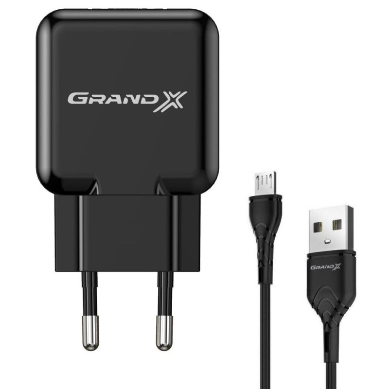 Зарядний пристрій Grand-X (5V/2,1A + DC cable Micro USB) Black (CH-03UMB)