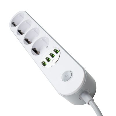 Мережевий фільтр живлення ColorWay (CW-CHE44W), 4 розетки/4USB White 2M (CW-CHE44W)
