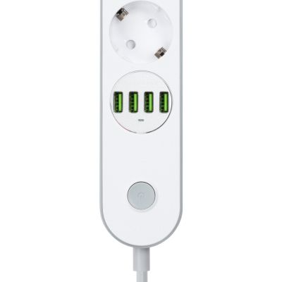 Мережевий фільтр живлення ColorWay (CW-CHE44W), 4 розетки/4USB White 2M (CW-CHE44W)