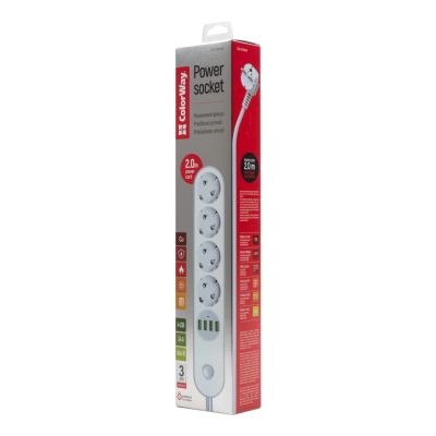 Мережевий фільтр живлення ColorWay (CW-CHE44W), 4 розетки/4USB White 2M (CW-CHE44W)