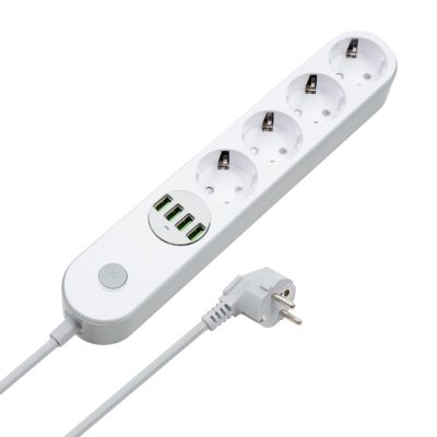 Мережевий фільтр живлення ColorWay (CW-CHE44W), 4 розетки/4USB White 2M (CW-CHE44W)