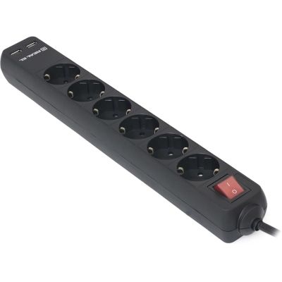 Мережевий фільтр живлення REAL-EL REAL-EL RS-6 PROTECT USB, 5m, black (EL122300018)