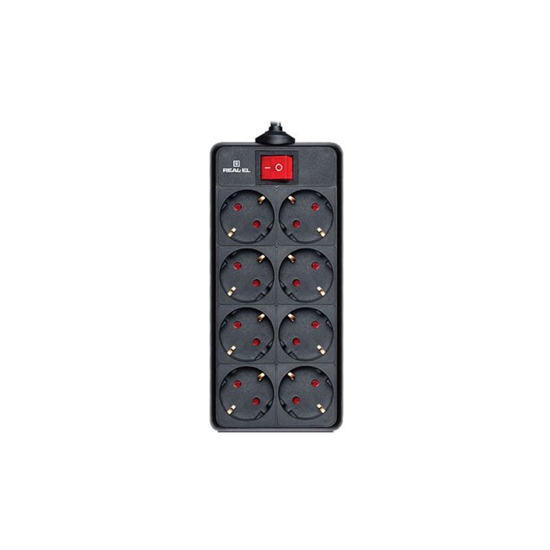 Сетевой фильтр питания REAL-EL REAL-EL RS-8 PROTECT, 1.8m, black (EL122300021)