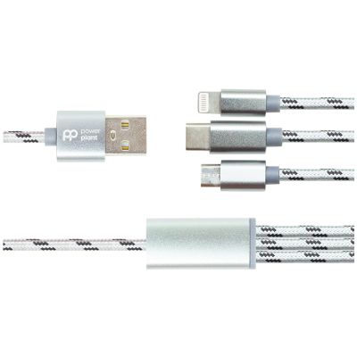 Дата кабель USB 2.0 AM to Lightning + Micro 5P + USB-C 1.0m 2.1A PowerPlant (CA910663)