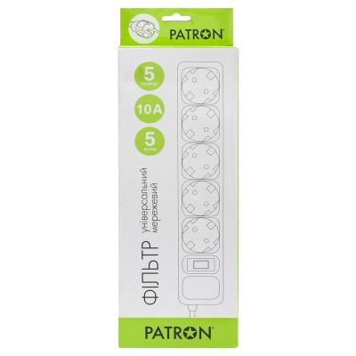 Сетевой фильтр питания Patron 5.0 m3*1mm2 (SP-1055) 5 розеток BLACK (EXT-PN-SP-1055)