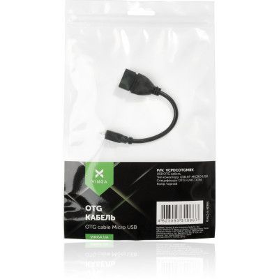 Переходник OTG USB 2.0 AF to Micro 5P 0.15m Vinga (VCPDCOTGMBK)