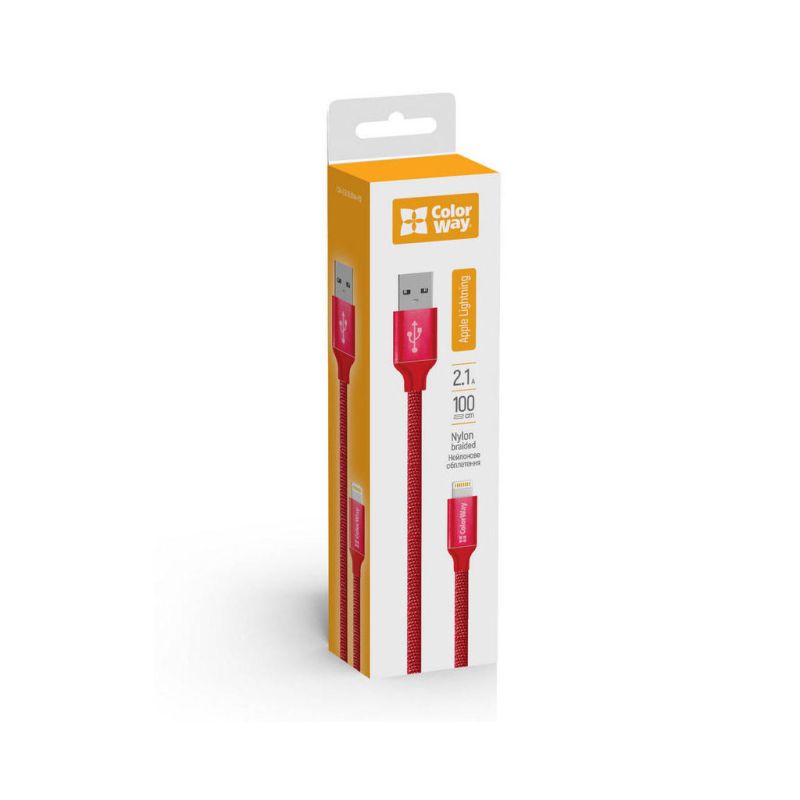 Дата кабель USB 2.0 AM to Lightning 1.0m 2.1А red ColorWay (CW-CBUL004-RD)