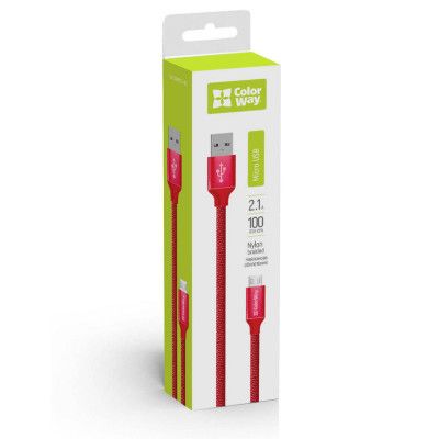 Дата кабель USB 2.0 AM to Micro 5P 1.0m 2.1А red ColorWay (CW-CBUM002-RD)