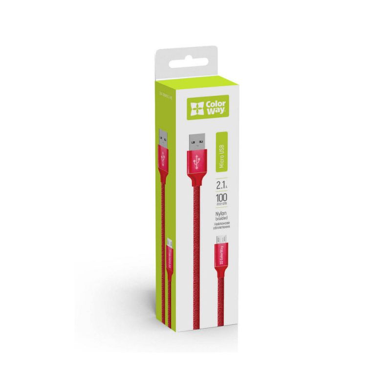 Дата кабель USB 2.0 AM to Micro 5P 1.0m 2.1А red ColorWay (CW-CBUM002-RD)