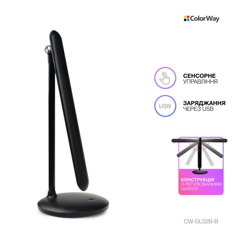 Настольная лампа ColorWay 4W со встроенным аккумулятором 1800 mAh USB in/out 5V*1A, black (CW-DL02B-B)