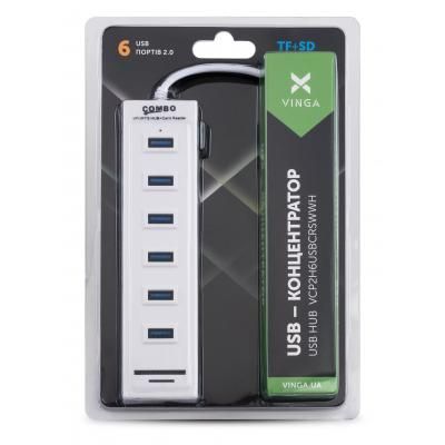 Концентратор Vinga 6xUSB2.0 + card-reader with switch 0.8m (VCP2H6USBCRSWWH)