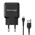 Зарядное устройство Grand-X USB 5V 2.1A + cable USB to USB-C black (CH-03T)