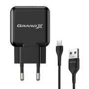 Зарядное устройство Grand-X USB 5V 2.1A + cable USB to USB-C black (CH-03T)