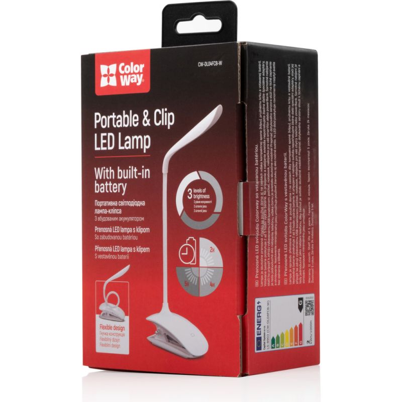 Настільна лампа ColorWay LED Flexible & Clip з вбудованим акумулятором 500mAh (CW-DL04FCB-W)