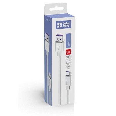 Дата кабель USB 2.0 AM to USB-C 1.0m 5A white ColorWay (CW-CBUC019-WH)