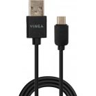 Дата кабель USB 2.0 AM to USB-C 1.0m 3A 18W PVC black Vinga (VCPUSBTC3ABK)