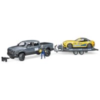 Масштабная модель автомобиля Bruder джип Dodge RAM 2500 с прицепом-эвакуатором и родстером (02504)