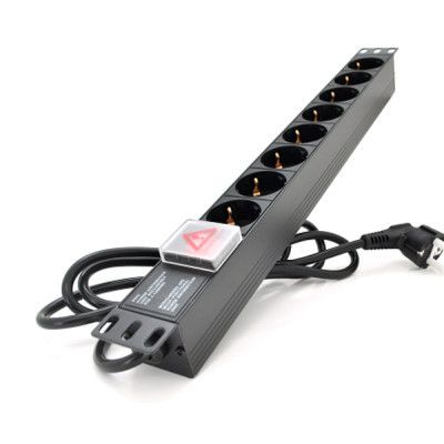 Силовий блок 19" 8 розеток, кабель 1.8м, вимикач, алюм. корпус PiPo (PP8PDUGR)