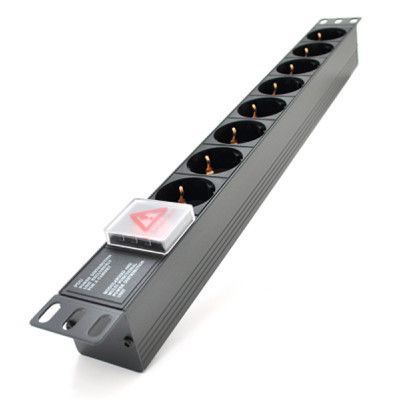 Силовой блок 19" 8 розеток, без кабеля, выключатель, алюм. корпус PiPo (PP8PDUGRC14)