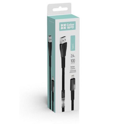 Дата кабель USB 2.0 AM to USB-C 1.0m zinc alloy + led black ColorWay (CW-CBUC035-BK)