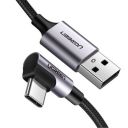 Дата кабель USB 2.0 AM to USB-C 1.0m 90° corner braid black Ugreen (50941)