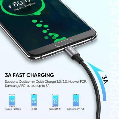 Дата кабель USB 2.0 AM to USB-C 1.0m US288 Aluminum Braid Black Ugreen (60126)