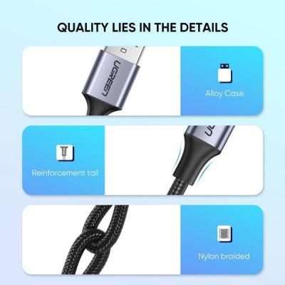 Дата кабель USB 2.0 AM to USB-C 1.0m US288 Aluminum Braid Black Ugreen (60126)