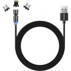 Дата кабель USB 2.0 AM to Lightning + Micro 5P + USB-C 1.0m Magnetic Ro ColorWay (CW-CBUU037-BK)
