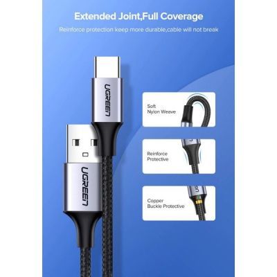 Дата кабель USB 2.0 AM to USB-C 1.5m US288 Aluminum Braid (Black) Ugreen (60127)