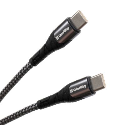 Дата кабель USB-C to USB-C 1.0m PD Fast Charging 65W 3А grey ColorWay (CW-CBPDCC040-GR)