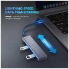 Концентратор Ugreen CM219 HUB Type-C to 4xUSB with USB-C Power Port (Gray) (70336)