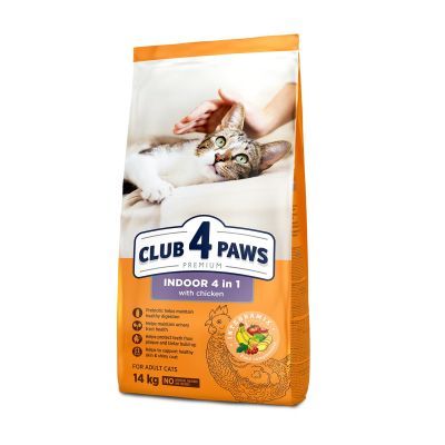 Сухой корм для кошек Club 4 Paws Премиум. Для кошек, живущих в помещении 4 в 1 14 кг (4820083909436)
