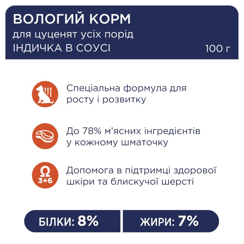 Вологий корм для собак Club 4 Paws для цуценят з індичкою в соусі 100 г (4820215363198) (24 шт)