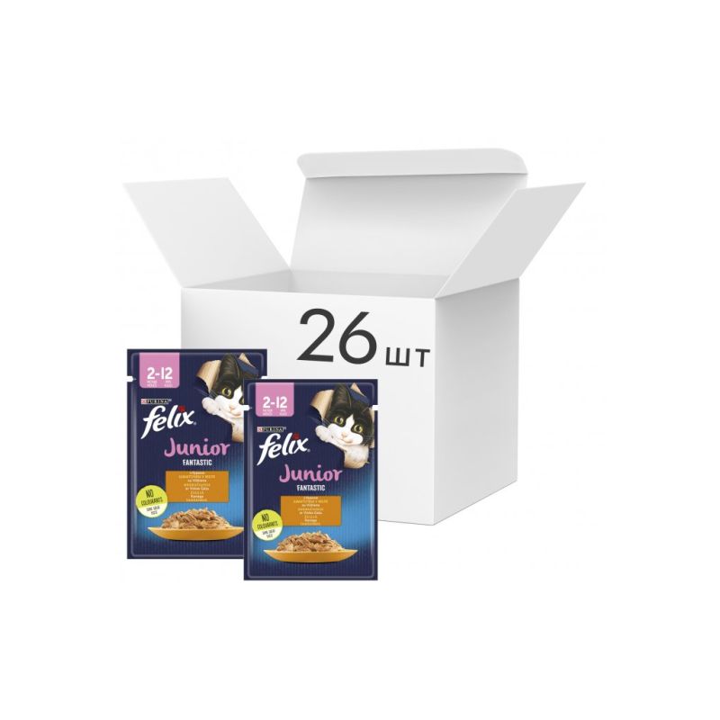 Вологий корм для кішок Purina Felix Fantastic Junior з куркою в желе 85 г (7613039832189) (26 шт)