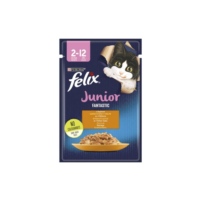 Вологий корм для кішок Purina Felix Fantastic Junior з куркою в желе 85 г (7613039832189) (26 шт)