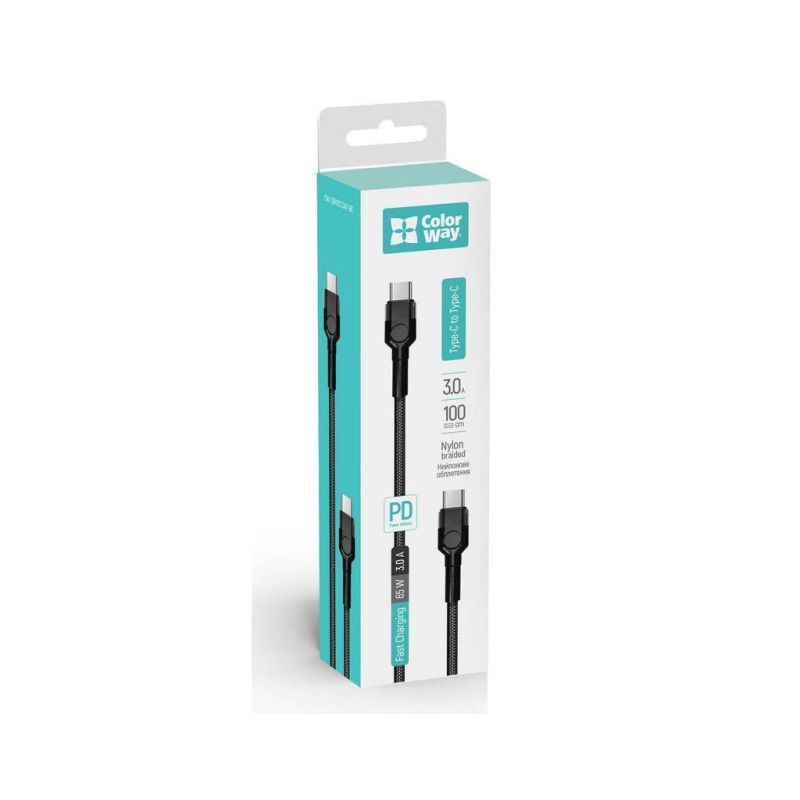 Дата кабель USB-C to USB-C 1.0m 3.0A black ColorWay (CW-CBPDCC047-BK)